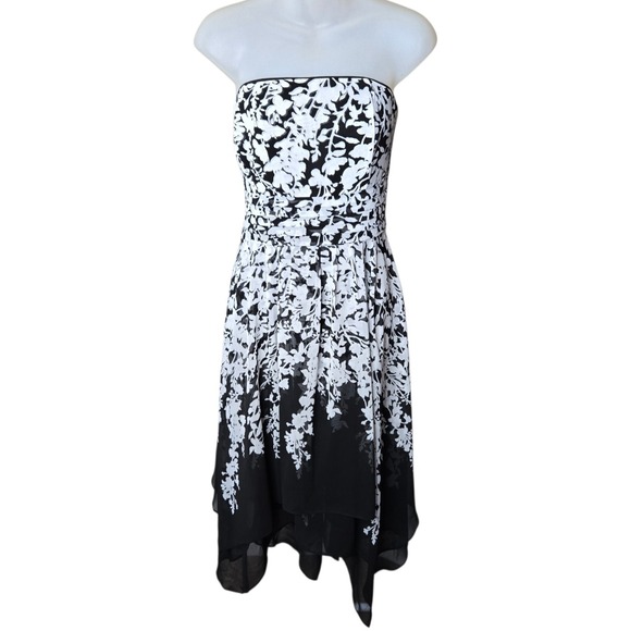 White House Black Market Dresses & Skirts - WHBM Womens Whimsigoth Floral Dress Size 10 Strapless Event Handkerchief Hem